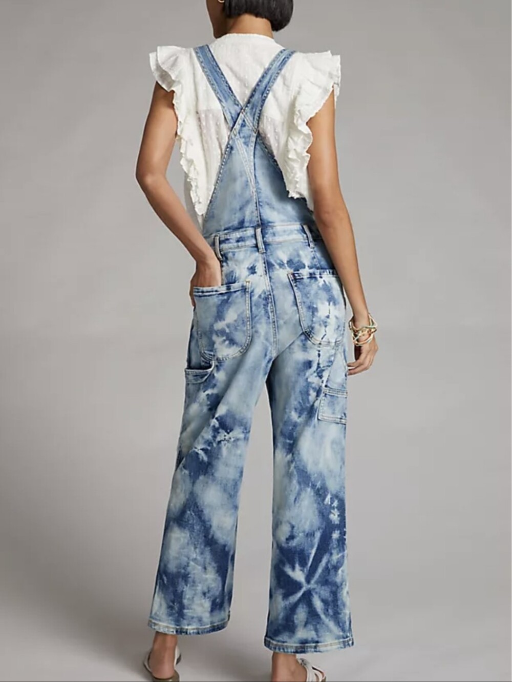 Pilcro Bleached Tie-Dye Light Blue Denim Overalls Women's Jeans Size 31